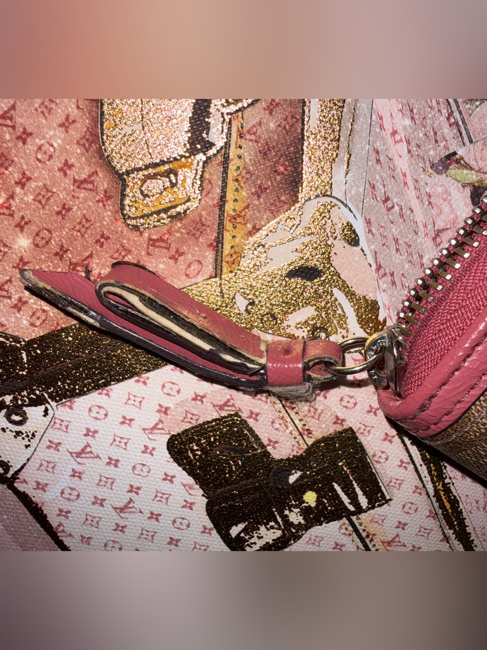 Coach Coated Canvas Tan Monogram Zip Closure Wallet with Pink Trim - Picture 9 of 12